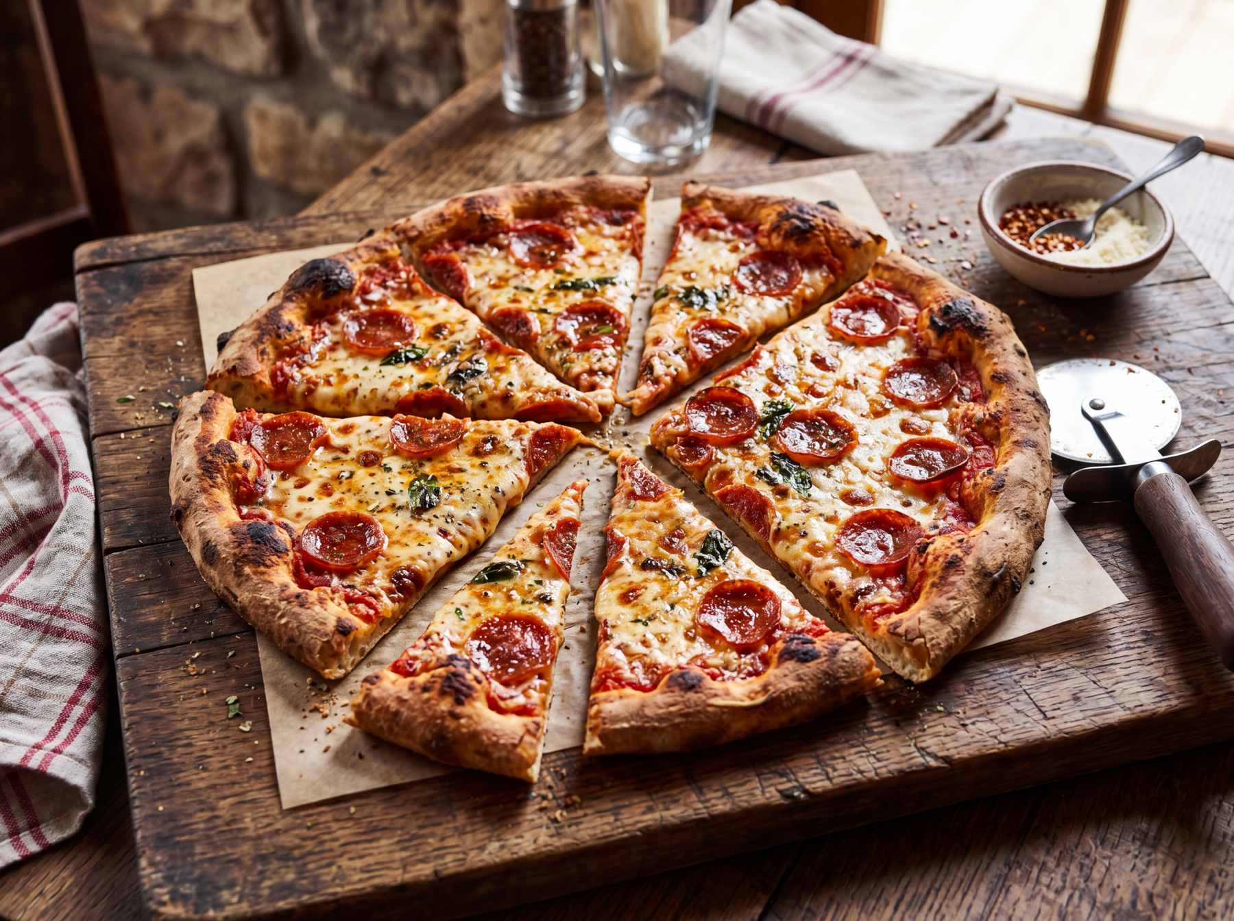 Pizza with uneven slices - representing cost sharing.