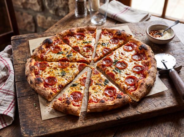 Pizza with uneven slices - representing cost sharing.